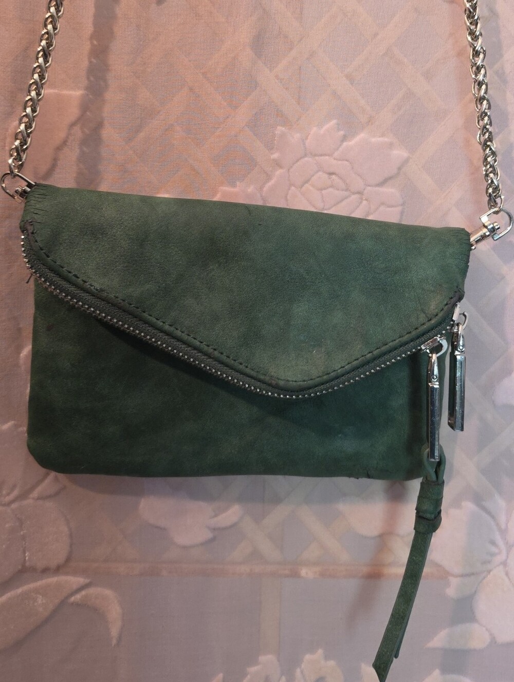 Free People Green Suede Envelope with Chain